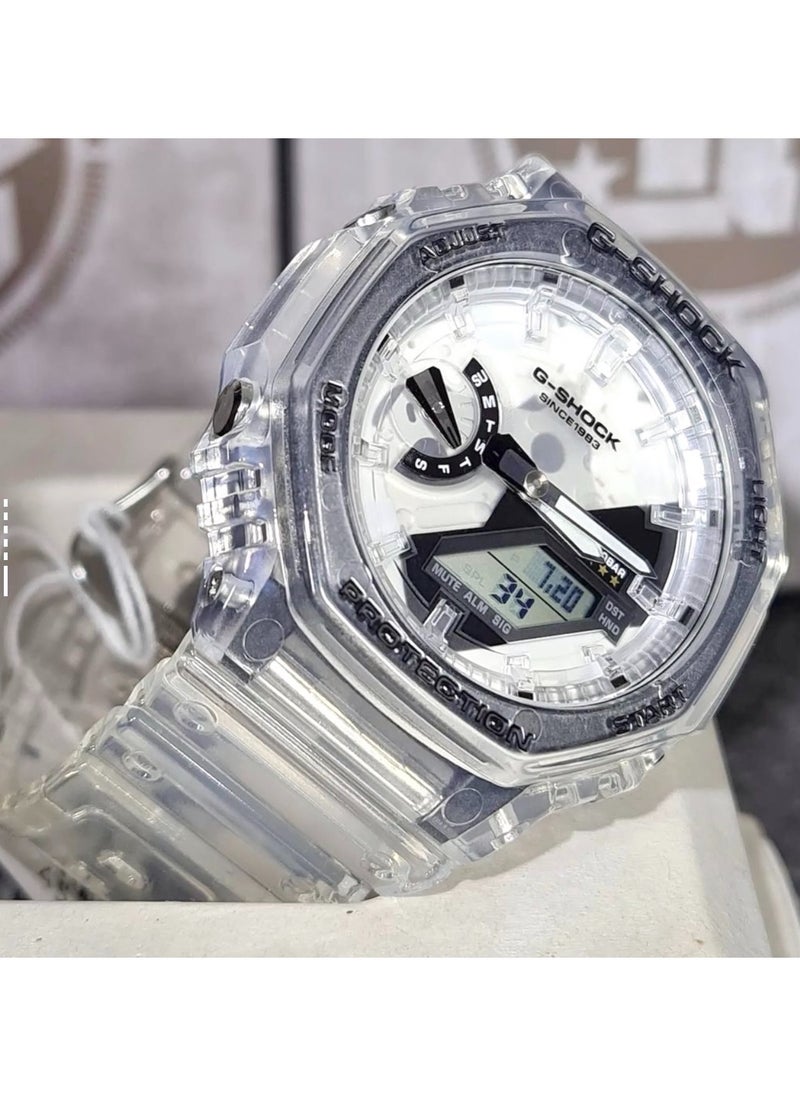 CASIO - octagonal sports waterproof and shockproof watch  GA-2100 silver black - Image 1