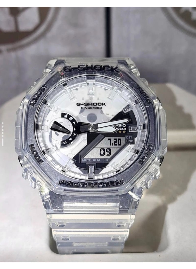 CASIO - octagonal sports waterproof and shockproof watch  GA-2100 silver black - Image 1