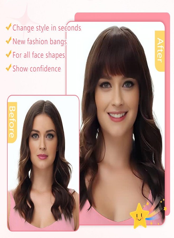 Cesomeey Clip in Bangs 100% Real Human Hair, Wispy Bangs Hair Clip, Fake Bang Fringe with Temples Hairpieces for Women Daily Wear (Dark Brown, Wispy Bangs) - Image 5