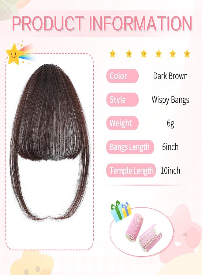 Cesomeey Clip in Bangs 100% Real Human Hair, Wispy Bangs Hair Clip, Fake Bang Fringe with Temples Hairpieces for Women Daily Wear (Dark Brown, Wispy Bangs) - Image 2