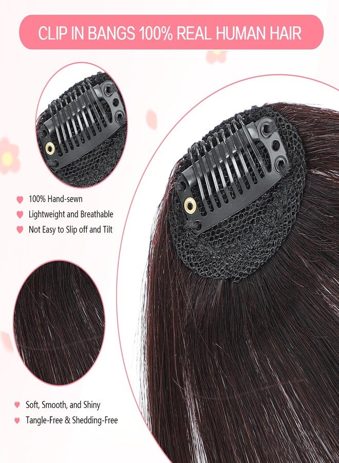 Cesomeey Clip in Bangs 100% Real Human Hair, Wispy Bangs Hair Clip, Fake Bang Fringe with Temples Hairpieces for Women Daily Wear (Dark Brown, Wispy Bangs) - Image 4