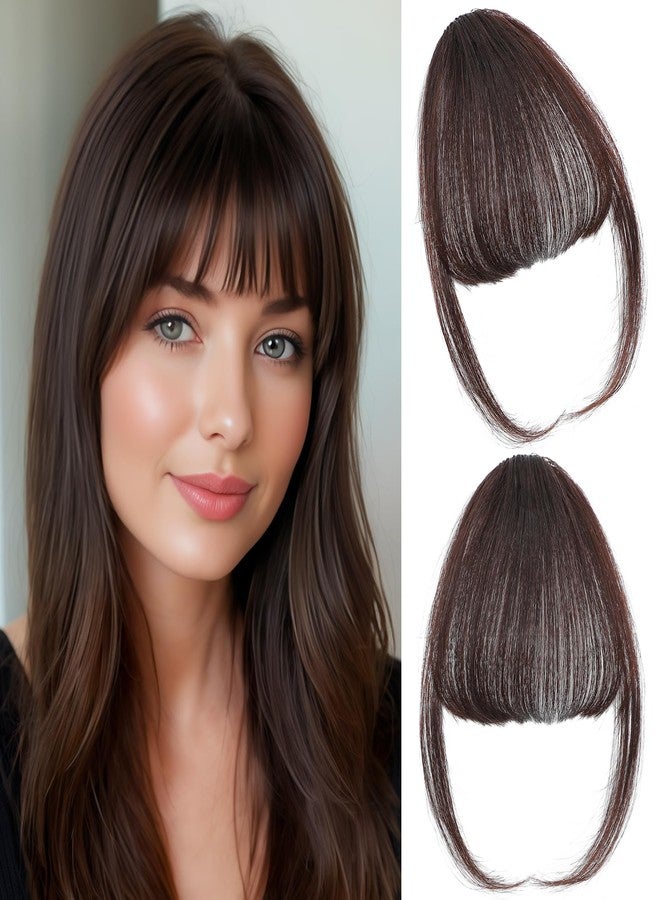 Cesomeey Clip in Bangs 100% Real Human Hair, Wispy Bangs Hair Clip, Fake Bang Fringe with Temples Hairpieces for Women Daily Wear (Dark Brown, Wispy Bangs) - Image 1