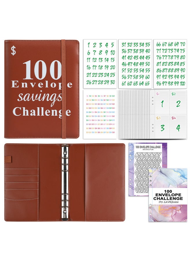 HONGYANG Envelopechallenge Loose-leaf Notebook 100 Days Money Saving Book Challenge Cash Saving Book - Image 1