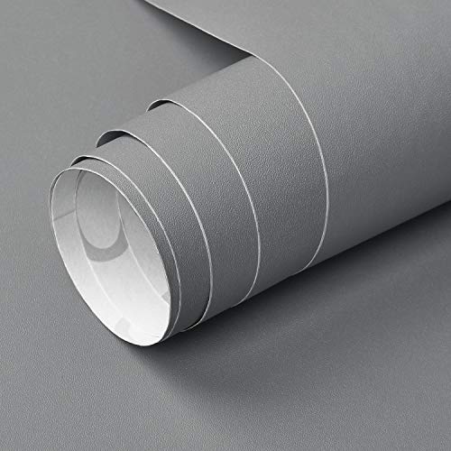 Mecpar 15.7" x 118" Solid Grey Wallpaper Grey Contact Paper Self-Adhesive Grey Peel and Stick Wallpaper Matte Grey Textured Vinyl Film Removable Thicken Paper for Wall Countertop Cabinet Wardrobe - Image 1