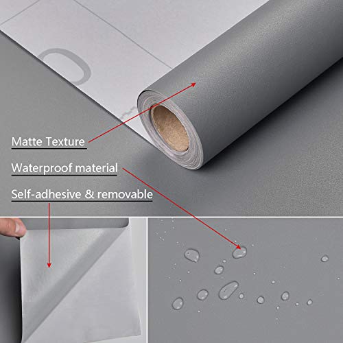 Mecpar 15.7" x 118" Solid Grey Wallpaper Grey Contact Paper Self-Adhesive Grey Peel and Stick Wallpaper Matte Grey Textured Vinyl Film Removable Thicken Paper for Wall Countertop Cabinet Wardrobe - Image 5