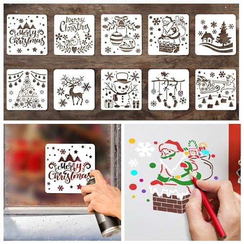 Leesgel 10 Styles Christmas Stencils for Painting, Drawing, Spraying & Crafts - Image 1