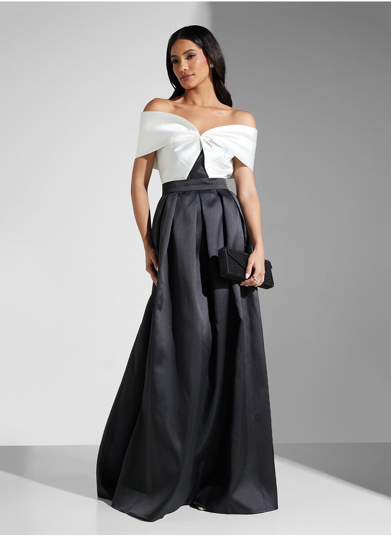Namshi x Monochrome Off Shoulder Fown With Box Pleat Detail  - Image 1