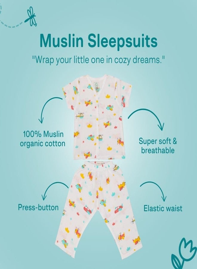 A toddler thing 100% Organic Muslin Cotton Half Sleeve Sleepsuits | Pajama Sets for Boys and Girls | Kids Nightwear | Air Hopper | 6-12 Months - Image 5