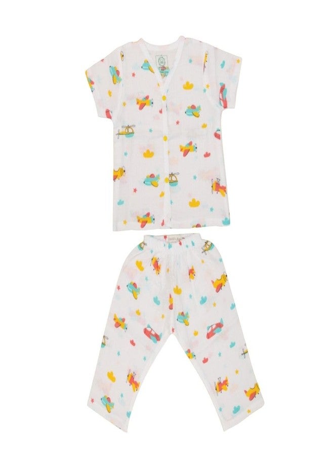 A toddler thing 100% Organic Muslin Cotton Half Sleeve Sleepsuits | Pajama Sets for Boys and Girls | Kids Nightwear | Air Hopper | 6-12 Months - Image 1