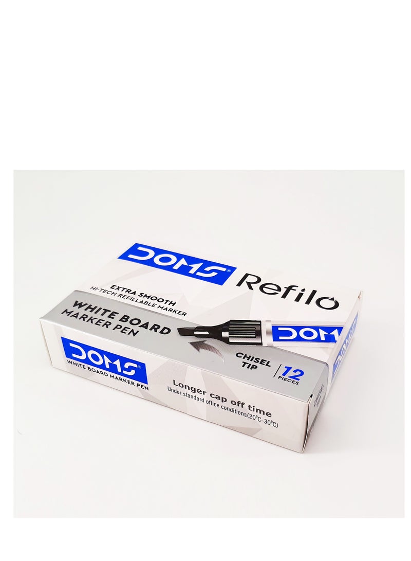 DOMS White Board Marker Pen Chisel Tip Black Colour Pack of 12 Pieces - Image 1