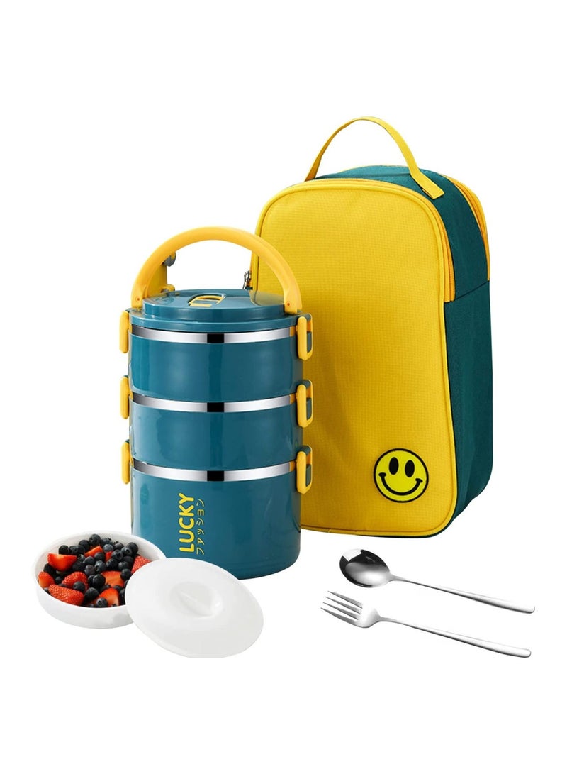 GGEROU Stainless Steel Bento Lunch Box for Adult Kids,3 Layers Stackable Thermos Lunch Box with Insulated Lunch Bag Spoon Fork (3 Layer) - Image 1