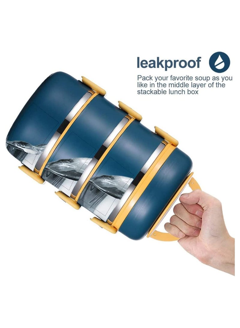 GGEROU Stainless Steel Bento Lunch Box for Adult Kids,3 Layers Stackable Thermos Lunch Box with Insulated Lunch Bag Spoon Fork (3 Layer) - Image 4