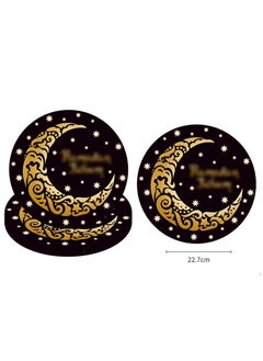 Y&D Eid Mubarak Party Paper Plates, Napkins, Plastic Tablecloth 169 pcs Disposable Ramadan Kareem Al-fitr Party Tableware Supplies Black Gold Islam Celebration Muslim Event Decoration  - Image 3