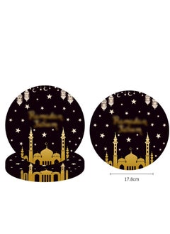 Y&D Eid Mubarak Party Paper Plates, Napkins, Plastic Tablecloth 169 pcs Disposable Ramadan Kareem Al-fitr Party Tableware Supplies Black Gold Islam Celebration Muslim Event Decoration  - Image 2