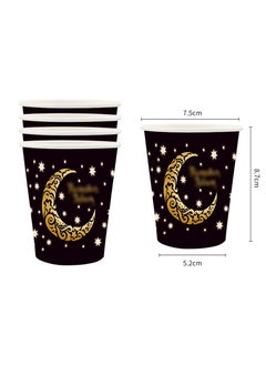 Y&D Eid Mubarak Party Paper Plates, Napkins, Plastic Tablecloth 169 pcs Disposable Ramadan Kareem Al-fitr Party Tableware Supplies Black Gold Islam Celebration Muslim Event Decoration  - Image 5
