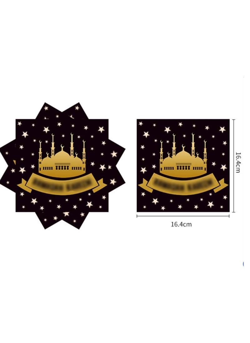 Y&D Eid Mubarak Party Paper Plates, Napkins, Plastic Tablecloth 169 pcs Disposable Ramadan Kareem Al-fitr Party Tableware Supplies Black Gold Islam Celebration Muslim Event Decoration  - Image 4