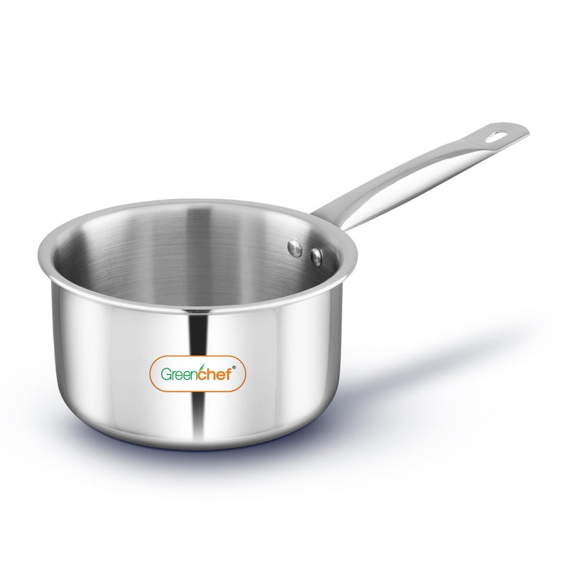 Greenchef SS Tri ply Steel Crest - Sauce pan 14cm, Stainless Steel Exterior Surface, Ergonomic Handles, Induction Compatible, Scratch Resistant, 5Year Warranty - Image 1
