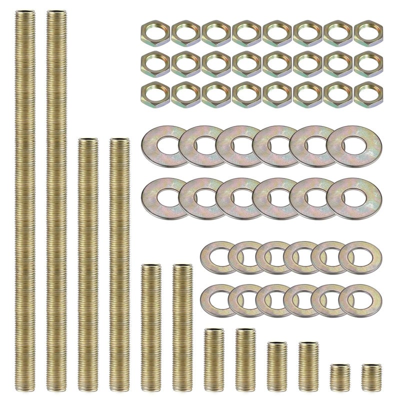 EMNOOTI Lamp Rod,All Thread Lamp Pipe,Lamp Repair Assortment of Hardware,Yellow Zinc Coated, Includes 12" Lamp Pipe Nipples, 24 Washers, 24 Lock Nuts - Image 1
