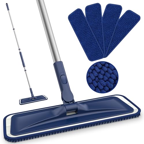 BPAWA Microfiber Mops for Floor Cleaning - BPAWA Flat Floor Mop Wet Dry Use for Hardwood Floors Laminate Wood Tile Vinyl Wall Hard Surface, Bathroom Kitchen Dust Mop with 4 Reusable Washable Chenille Pads - Image 1