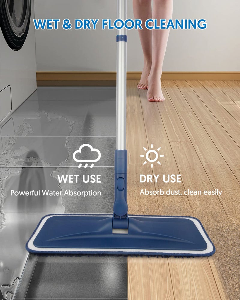 BPAWA Microfiber Mops for Floor Cleaning - BPAWA Flat Floor Mop Wet Dry Use for Hardwood Floors Laminate Wood Tile Vinyl Wall Hard Surface, Bathroom Kitchen Dust Mop with 4 Reusable Washable Chenille Pads - Image 2
