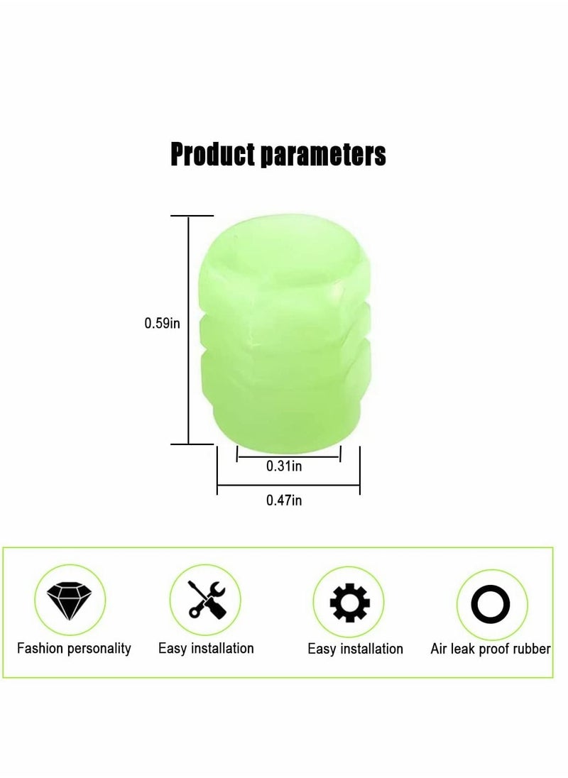 Captaintech Car Tire Valve Cap, 4PCS Green Fluorescence, Bike Motorcycle Noctilucous Illuminated Valve Cap, Universal Wheel Valve Caps for Car Truck Motorcycles Bike Tires, Need Sunlight to Absorb Energy  - Image 2