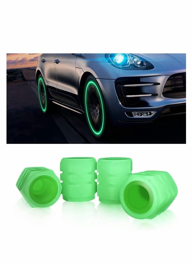 Captaintech Car Tire Valve Cap, 4PCS Green Fluorescence, Bike Motorcycle Noctilucous Illuminated Valve Cap, Universal Wheel Valve Caps for Car Truck Motorcycles Bike Tires, Need Sunlight to Absorb Energy  - Image 1