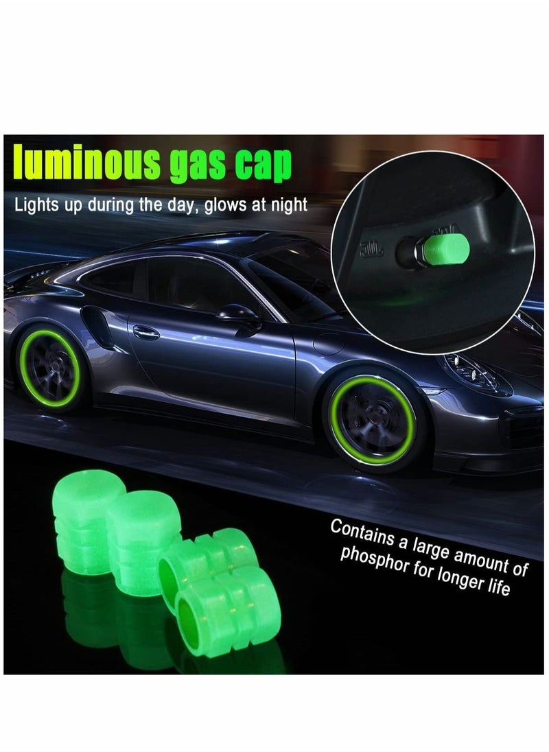 Captaintech Car Tire Valve Cap, 4PCS Green Fluorescence, Bike Motorcycle Noctilucous Illuminated Valve Cap, Universal Wheel Valve Caps for Car Truck Motorcycles Bike Tires, Need Sunlight to Absorb Energy  - Image 3