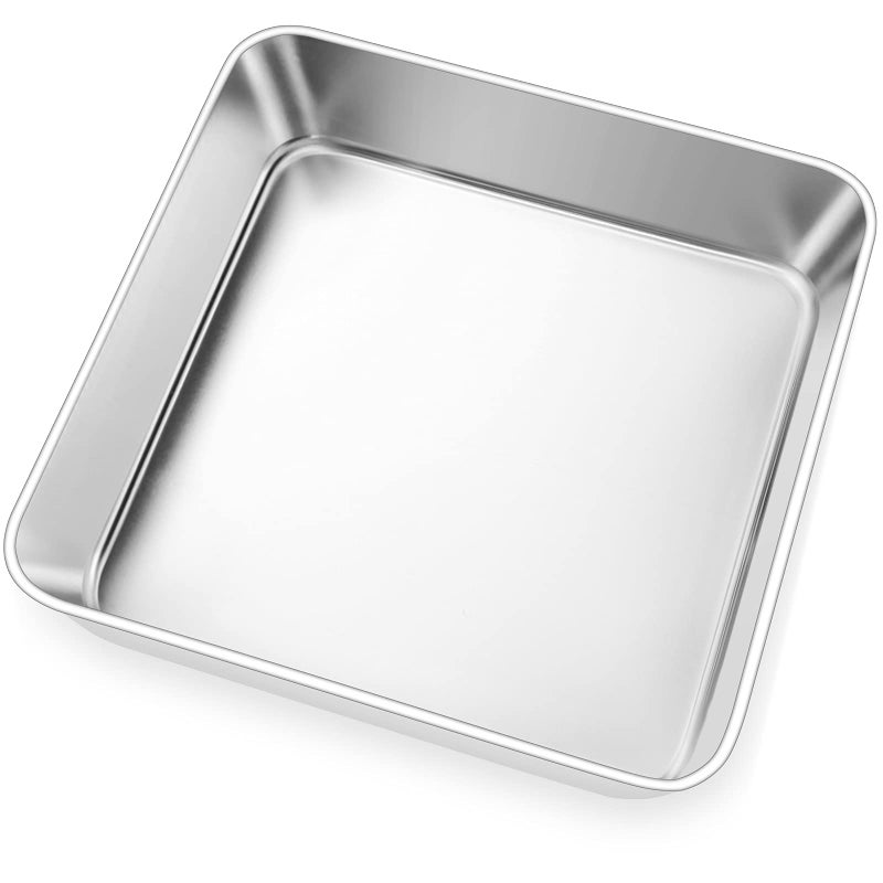 Joyfair 8 inch Cake Tin Stainless Steel Square Baking TinSmall Roasting Pan Cake Mould for Birthday Christmas Brownie Lasagna Bakeware Healthy Matte Finished  Dishwasher Safe 20 x 20 cm