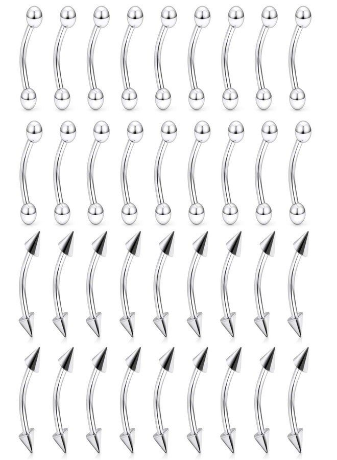Ftovosyo 36Pcs 14G Stainless Steel Eyebrow Ring Nipplering Belly Tragus Cartilage Helix Barbell Earrings Body Piercing Jewelry 10mm for Women Men with Ball Spike - Image 1