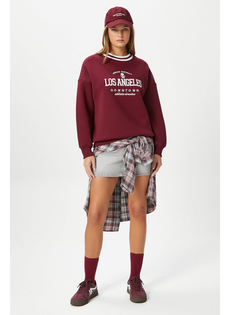 Ritnice - Women's Embroidered Los Angeles Fleece Burgundy Oversize Sweatshirt - Image 1