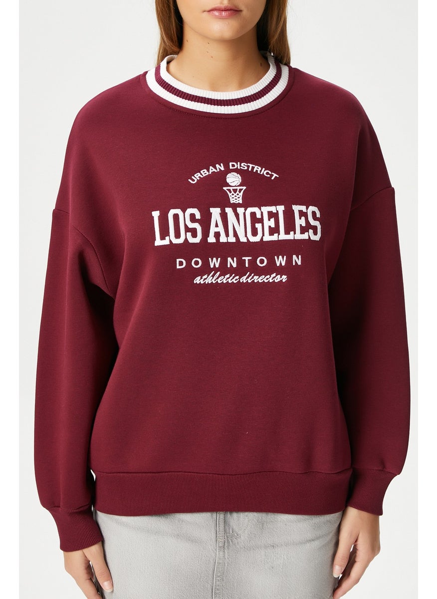 Ritnice - Women's Embroidered Los Angeles Fleece Burgundy Oversize Sweatshirt - Image 1