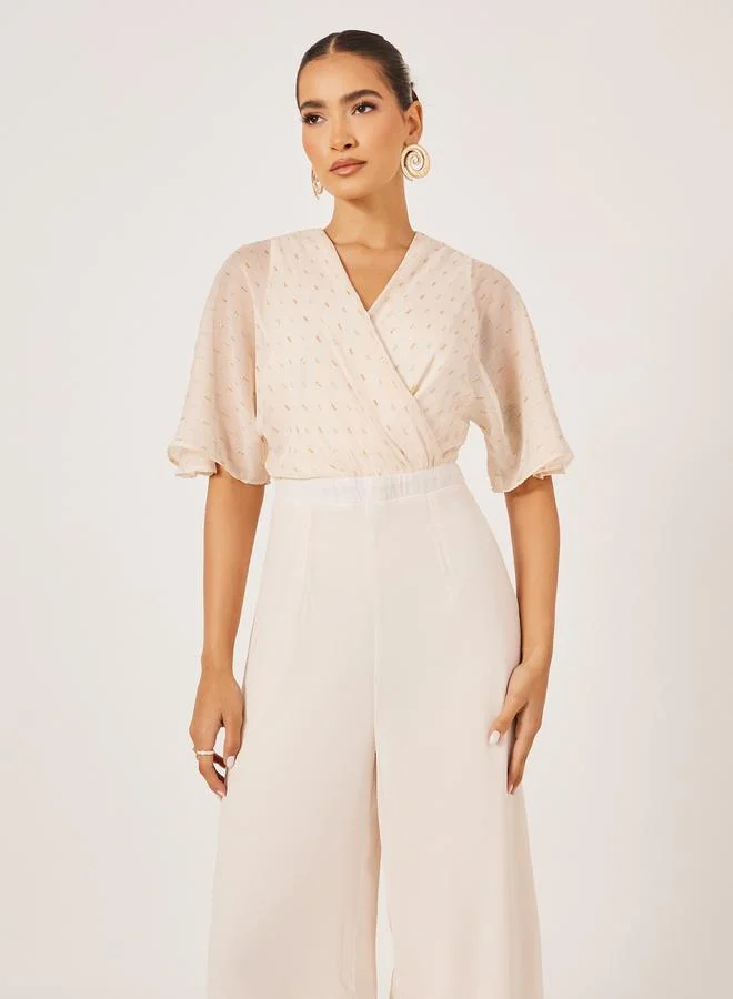 Styli Textured Dobby V-Neck Jumpsuit