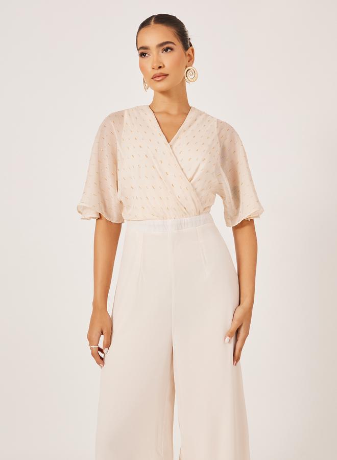 Styli Textured Dobby V-Neck Jumpsuit  - Image 3