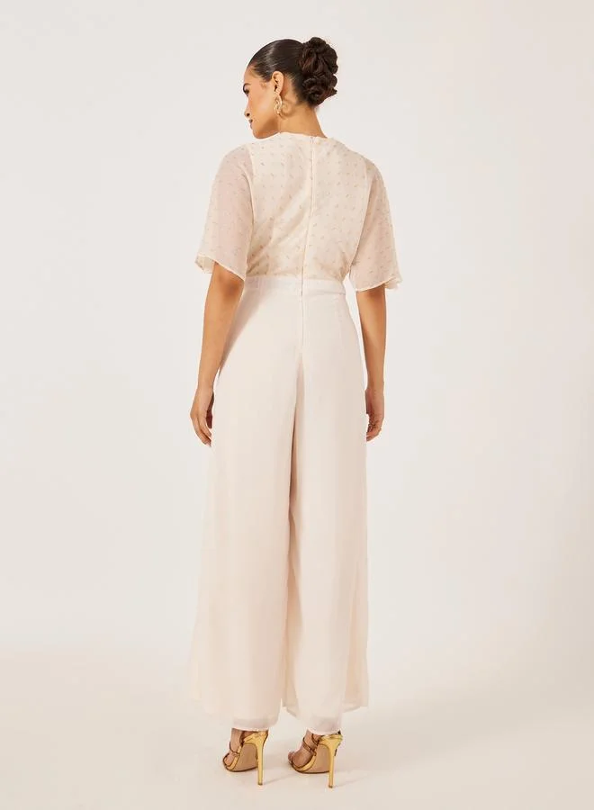 Styli Textured Dobby V-Neck Jumpsuit