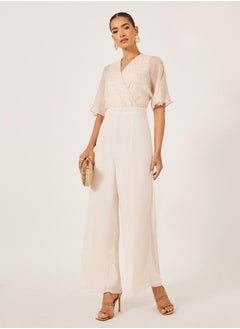 Styli Textured Dobby V-Neck Jumpsuit  - Image 2