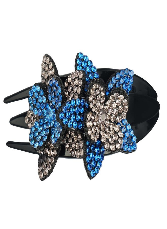 ZEMANIA مشبك شعر زيمانيا مزدوج مرصع بأحجار الراين على شكل زهرة للنساء والفتيات | مشبك شعر خلفي فاخر مرصع بالكريستال | مشبك أنيق للشعر الطويل والكثيف (10 سم × 7.5 سم) - Image 1