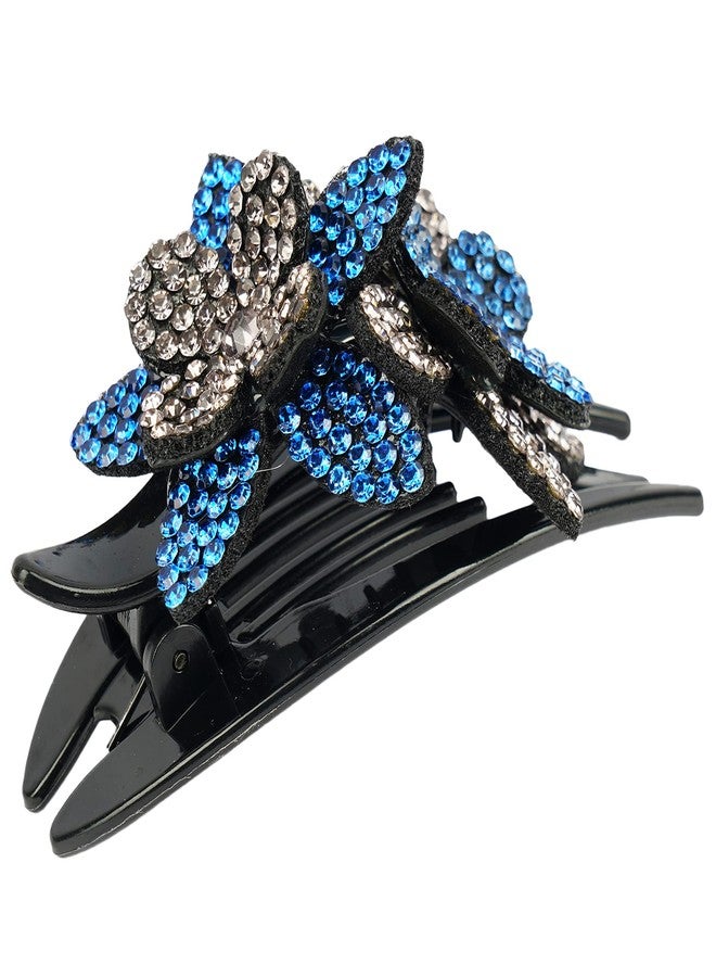ZEMANIA مشبك شعر زيمانيا مزدوج مرصع بأحجار الراين على شكل زهرة للنساء والفتيات | مشبك شعر خلفي فاخر مرصع بالكريستال | مشبك أنيق للشعر الطويل والكثيف (10 سم × 7.5 سم) - Image 2