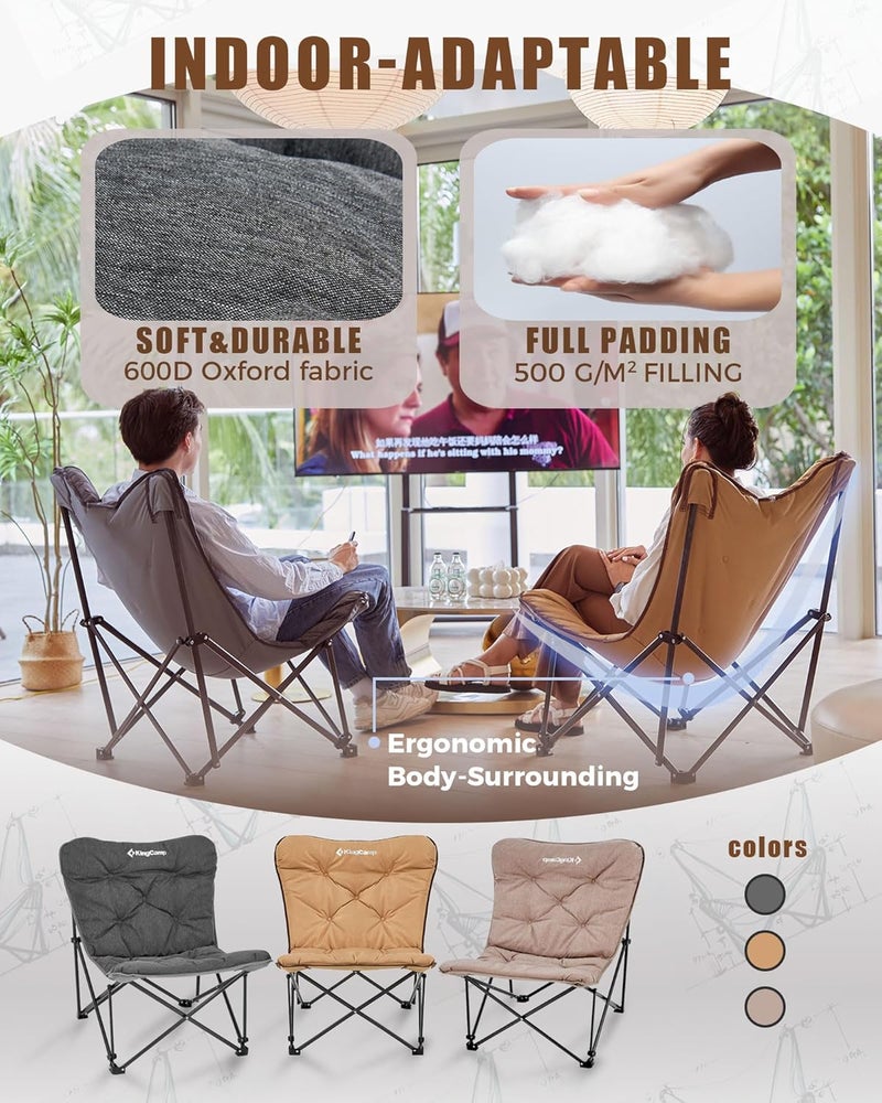 KingCamp Butterfly Chair Oversized XL Camping Chairs for Adults Padded Folding Comfy Camp Chairs 300lbs Heavy Duty with High Back for Bedroom Living Room Dorm Rooms Outdoor Patio Lawn - Image 4
