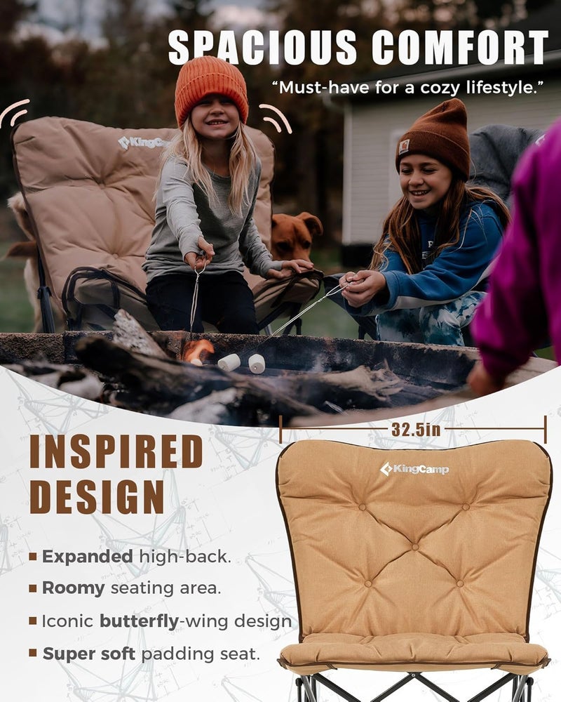 KingCamp Butterfly Chair Oversized XL Camping Chairs for Adults Padded Folding Comfy Camp Chairs 300lbs Heavy Duty with High Back for Bedroom Living Room Dorm Rooms Outdoor Patio Lawn - Image 2