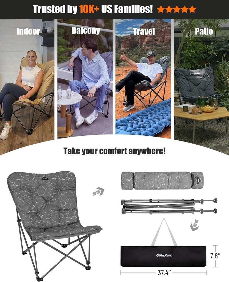 KingCamp Butterfly Chair Oversized XL Camping Chairs for Adults Padded Folding Comfy Camp Chairs 300lbs Heavy Duty with High Back for Bedroom Living Room Dorm Rooms Outdoor Patio Lawn - Image 5