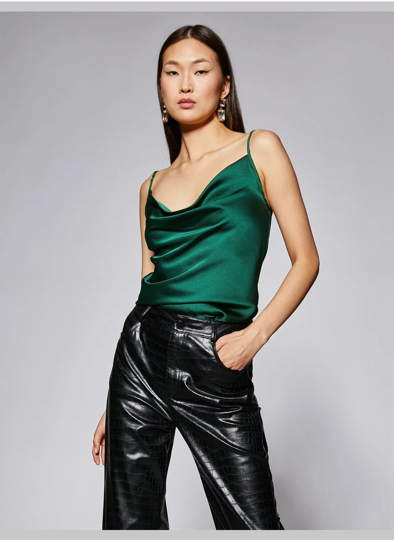 KOTON Strappy Satin Blouse Cowl Neck