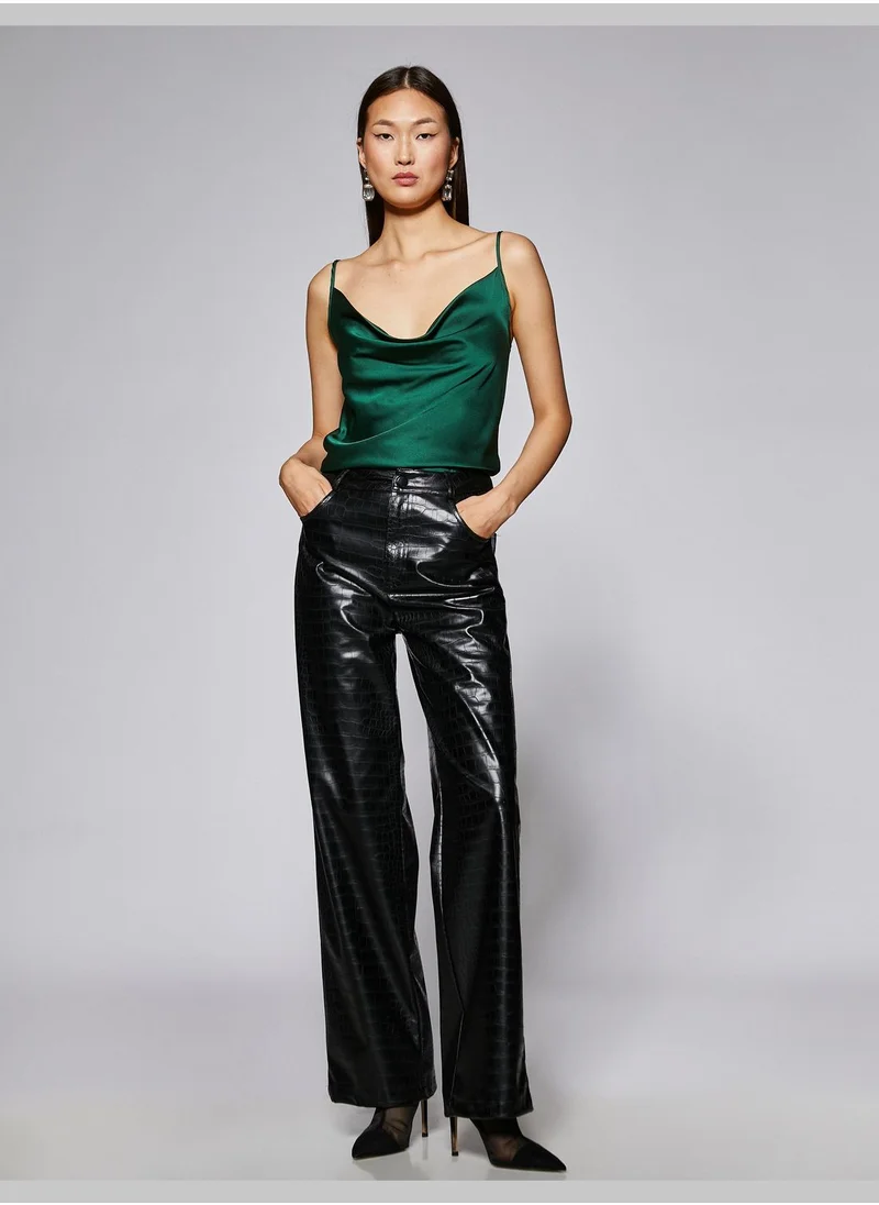 KOTON Strappy Satin Blouse Cowl Neck