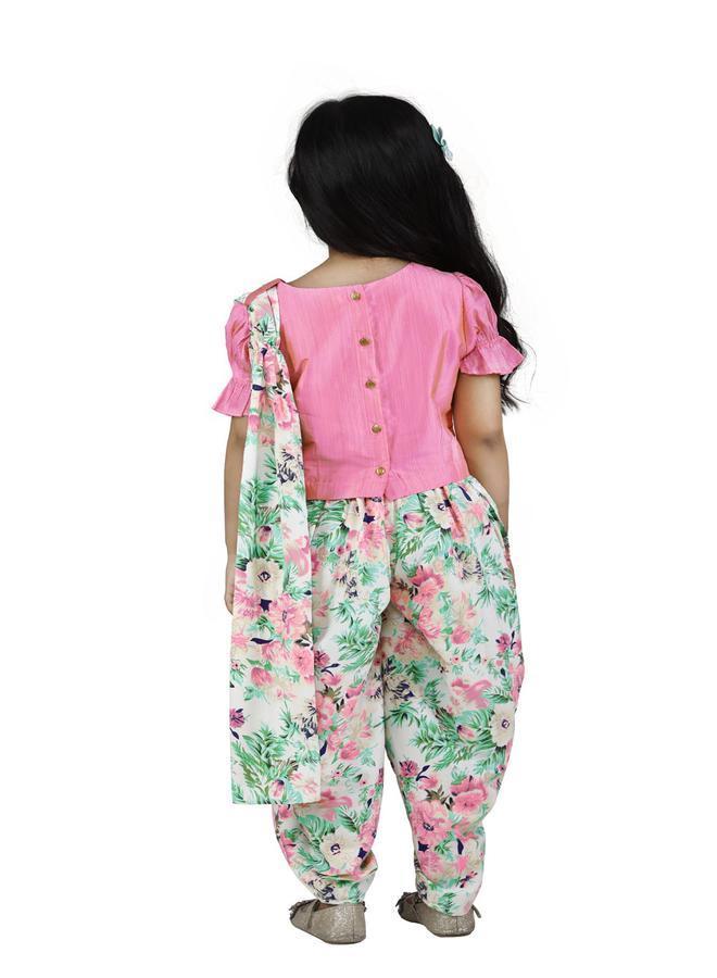 LILPICKS Peach Choli with Multicolour Dhoti Saree Set - Image 4