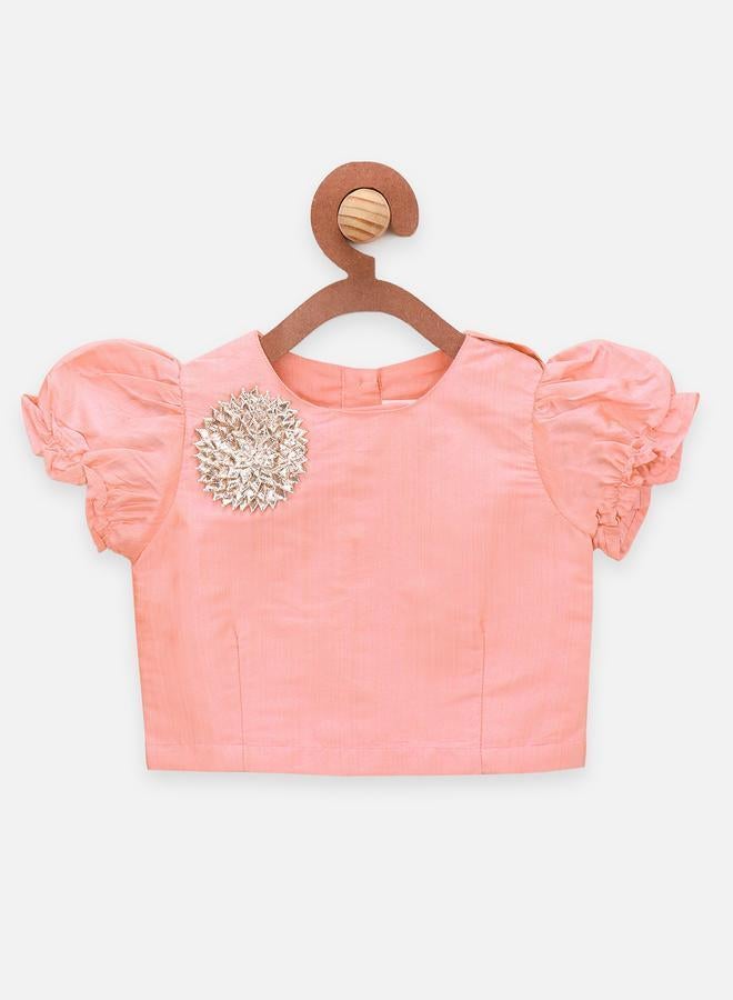 LILPICKS Peach Choli with Multicolour Dhoti Saree Set - Image 3