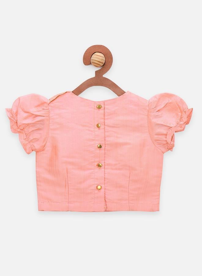 LILPICKS Peach Choli with Multicolour Dhoti Saree Set - Image 2