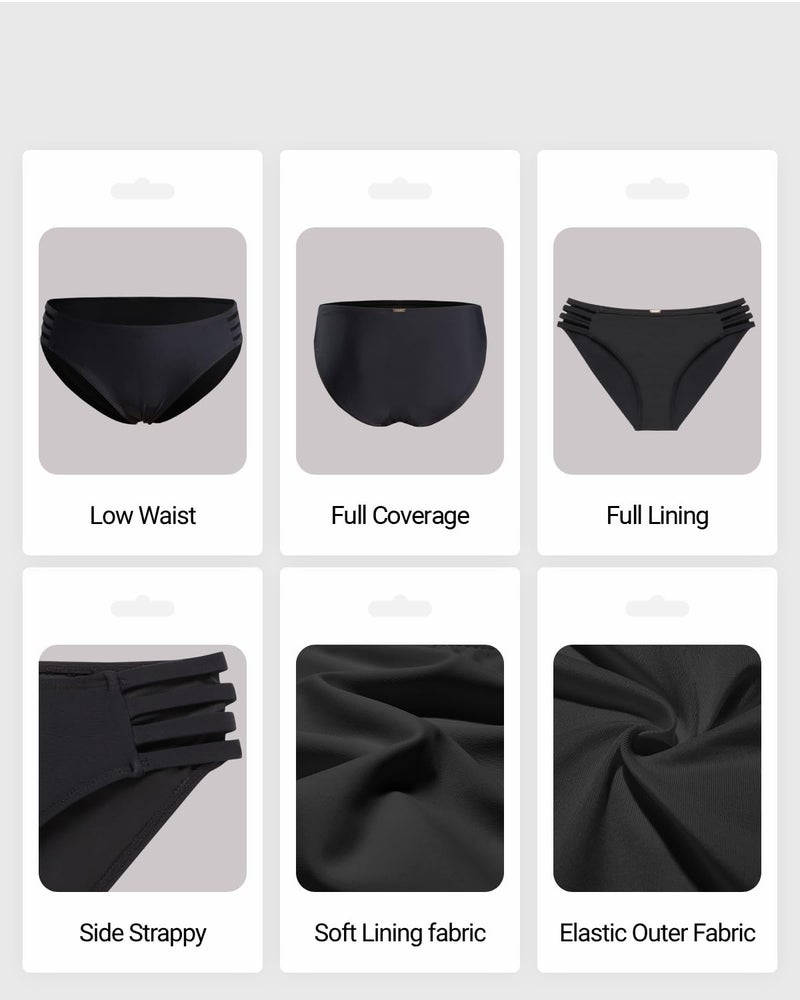Zmart Women Strappy Bikini Bottoms Full Coverage Bathing Suit Swim Low Rise Cutout Swimsuit Bottom Black M - Image 3