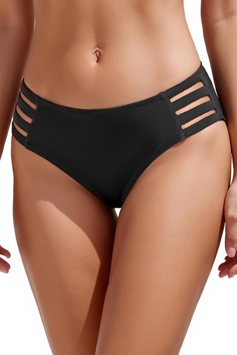Zmart Women Strappy Bikini Bottoms Full Coverage Bathing Suit Swim Low Rise Cutout Swimsuit Bottom Black M - Image 1