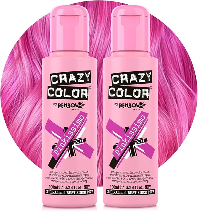 Crazy Color Vibrant Pinkissimo SemiPermanent Hair Dye Duo Highly Pigmented Magenta Conditioning Oil Nourishing Vegan Formula No Bleach or Ammonia 200ml - Image 1