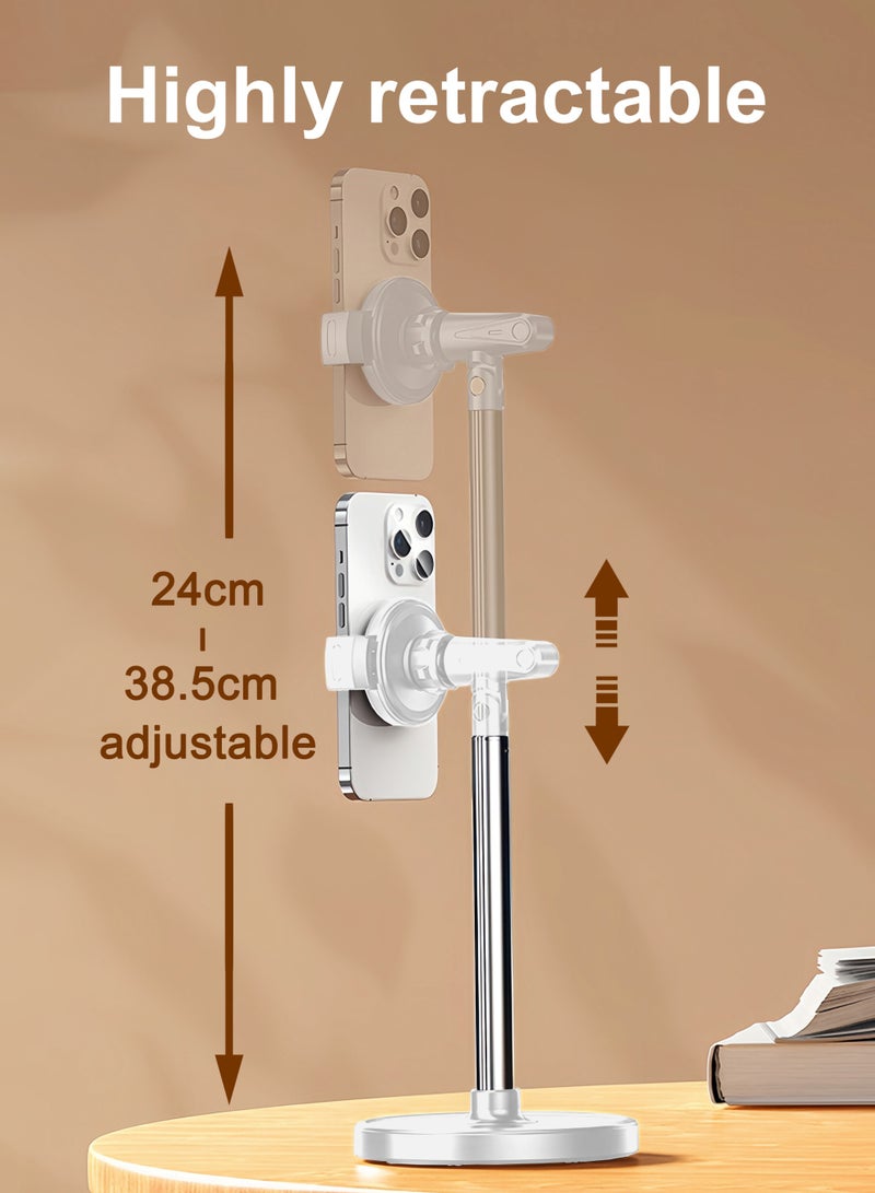 Mobile phone holder for office and home, Adjustable height 24-38.5 cm, Adjustable angle support arm, 360 degree adjustable viewing angle, The clamping type is more suitable for taking photos, recording videos and live broadcasting, White - Image 2