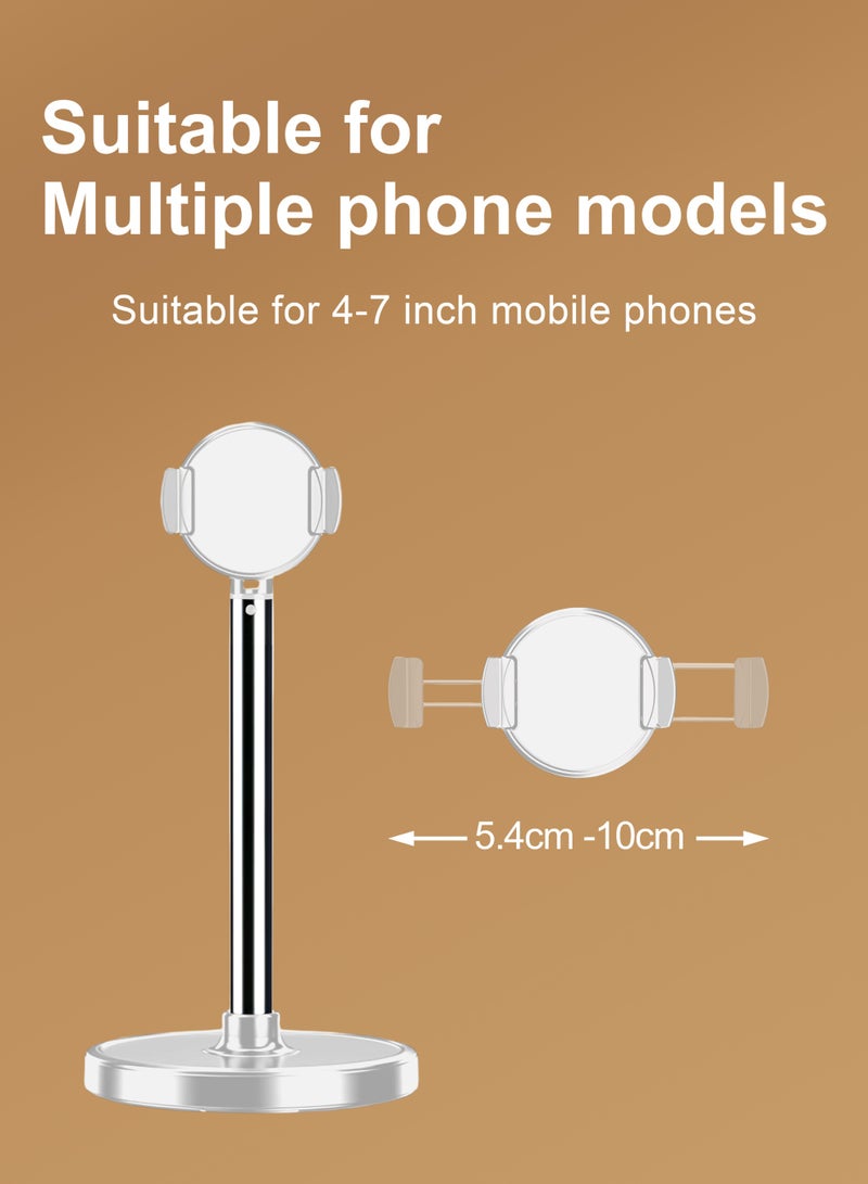 Mobile phone holder for office and home, Adjustable height 24-38.5 cm, Adjustable angle support arm, 360 degree adjustable viewing angle, The clamping type is more suitable for taking photos, recording videos and live broadcasting, White - Image 3